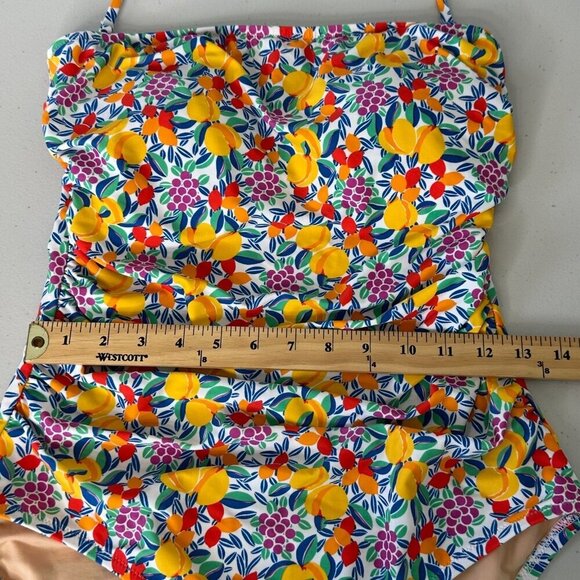 J Crew Tropical Fruit Bandeau One Piece Swimsuit Sz M Ruched - Picture 9 of 11